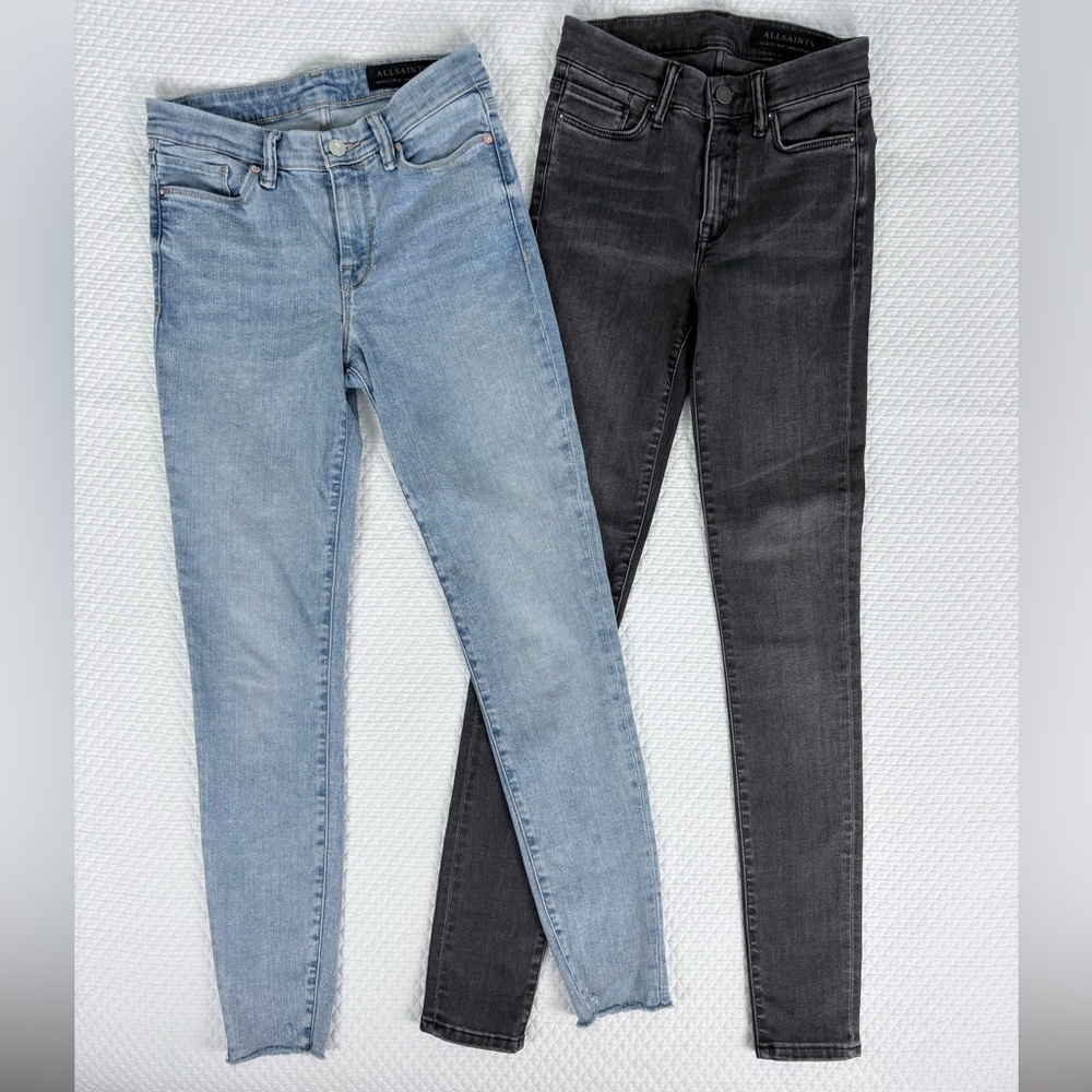 AllSaints Two-Pack Grace Jeans in Light Blue and Faded Black, size 25